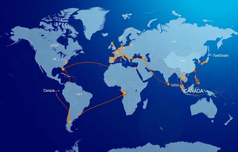 Global network coverage with international destinations map